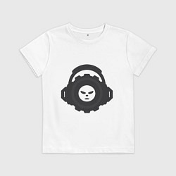 Футболка хлопковая детская Логотип c лицом и шестернёй в наушниках, цвет: белый