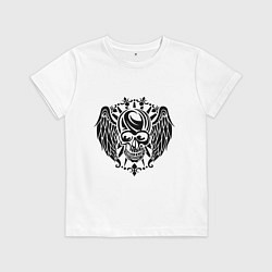Футболка хлопковая детская Крылатый череп, цвет: белый