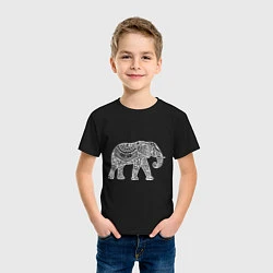 Футболка хлопковая детская Расписной слон, цвет: черный — фото 2