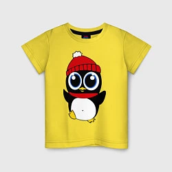 Футболка хлопковая детская Удивленный пингвинчик, цвет: желтый