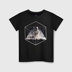 Футболка хлопковая детская Геометрический астронавт, цвет: черный