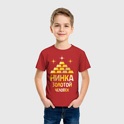 Футболка хлопковая детская Нинка - золотой человек (gold), цвет: красный — фото 2