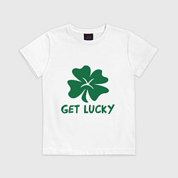 Футболка хлопковая детская Get lucky, цвет: белый