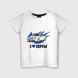 Футболка хлопковая детская I love BMW, цвет: белый