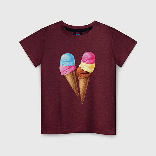 Детская футболка Мороженое / Меланж-бордовый – фото 1