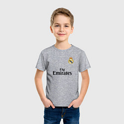 Футболка хлопковая детская Real Madrid: Fly Emirates, цвет: меланж — фото 2