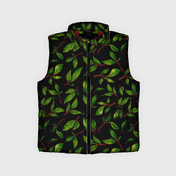 Детский жилет Яркие зеленые листья на черном фоне, цвет: 3D-красный
