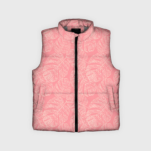 Детский жилет Бежевые листья монстеры на розовом / 3D-Светло-серый – фото 1