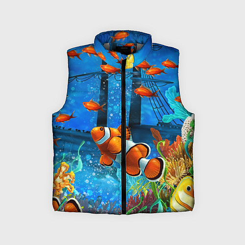 Детский жилет Затонувший корабль в окружении обитателей океана / 3D-Светло-серый – фото 1