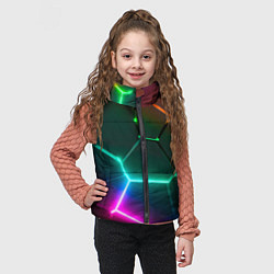 Детский жилет Радужный градиент неоновые геометрические плиты, цвет: 3D-светло-серый — фото 2