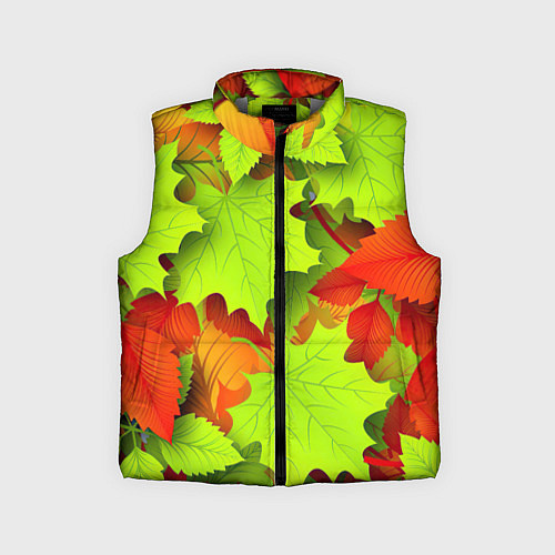 Детский жилет Зелёные осенние листья / 3D-Светло-серый – фото 1
