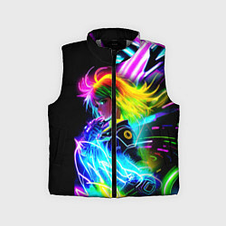 Детский жилет Огненная девчонка - киберпанк - неоновое свечение, цвет: 3D-светло-серый