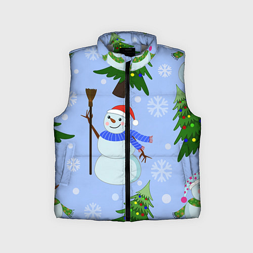 Детский жилет Снеговики с новогодними елками паттерн / 3D-Светло-серый – фото 1