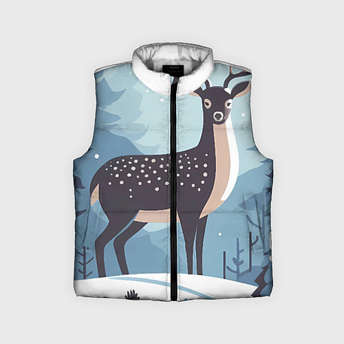 Детский жилет Зимняя сказка олень в лесу / 3D-Светло-серый – фото 1