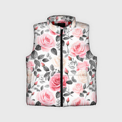 Детский жилет Розовые розы и серые листочки - паттерн
