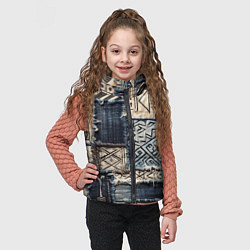 Детский жилет Геометрия на пэчворк дениме, цвет: 3D-светло-серый — фото 2