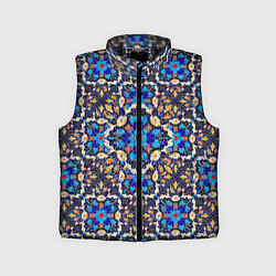 Детский жилет Мозаичный цветочный узор на черном фоне, цвет: 3D-черный
