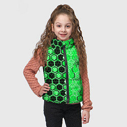 Детский жилет Техно-киберпанк шестиугольники зелёный и чёрный с, цвет: 3D-светло-серый — фото 2