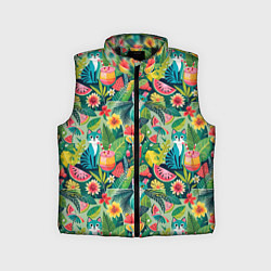 Детский жилет Летние тропические котики с арбузным коктейлем, цвет: 3D-черный