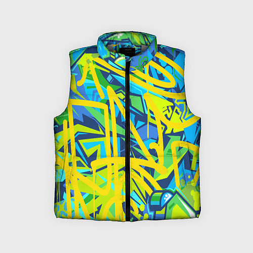 Детский жилет Желто-зеленое граффити / 3D-Светло-серый – фото 1