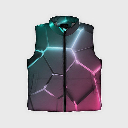 Детский жилет Голубые и розовые неоновые плиты в разломе / 3D-Светло-серый – фото 1