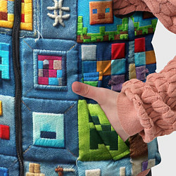 Детский жилет Minecraft на пэчворк дениме, цвет: 3D-светло-серый — фото 2