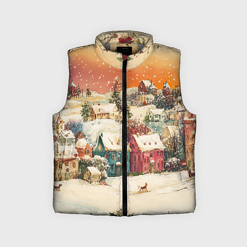 Детский жилет Новогодний город из разноцветных домов / 3D-Светло-серый – фото 1