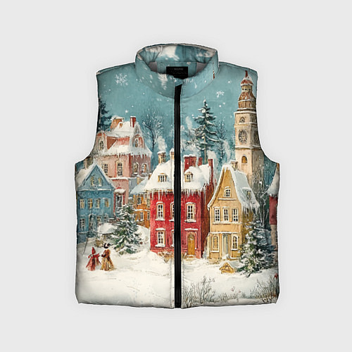 Детский жилет Праздничный новогодний город / 3D-Светло-серый – фото 1