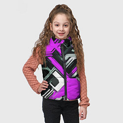 Детский жилет Бело-фиолетовый техно паттерн на чёрном фоне, цвет: 3D-красный — фото 2