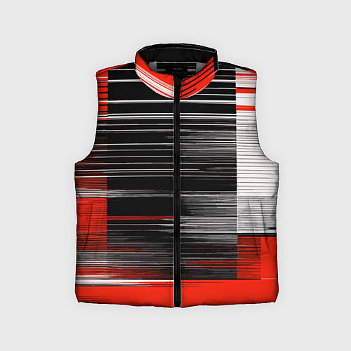 Детский жилет Белые вертикальные полосы на чёрно-красном фоне / 3D-Светло-серый – фото 1