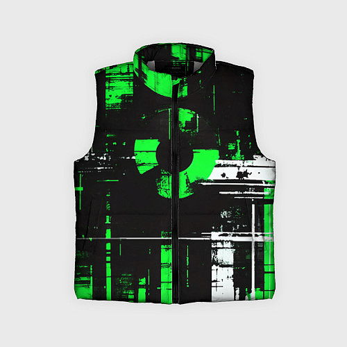 Детский жилет Зелёно-белый гранж на чёрном фоне / 3D-Светло-серый – фото 1