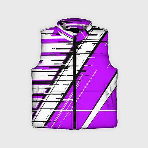 Детский жилет Чёрно-белые глитч полосы на фиолетовом фоне / 3D-Светло-серый – фото 1