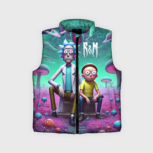 Детский жилет Рик и Морту на сказочной грибной планете - нейроар / 3D-Светло-серый – фото 1