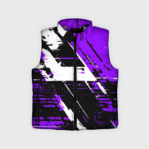 Детский жилет Diagonal black and white stripes on a purple backg / 3D-Светло-серый – фото 1