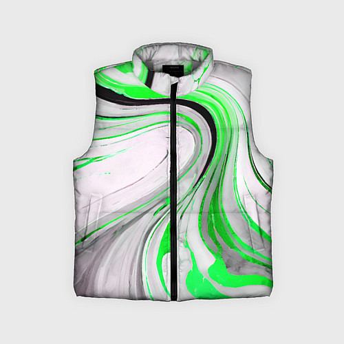 Детский жилет Волнистые чёрно-зелёные линии на белом фоне / 3D-Светло-серый – фото 1