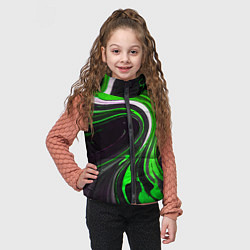 Детский жилет Волнистые бело-зелёные линии на чёрном фоне, цвет: 3D-черный — фото 2