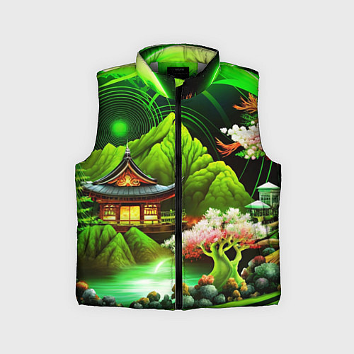 Детский жилет Природа Японии в зеленых цветах / 3D-Светло-серый – фото 1