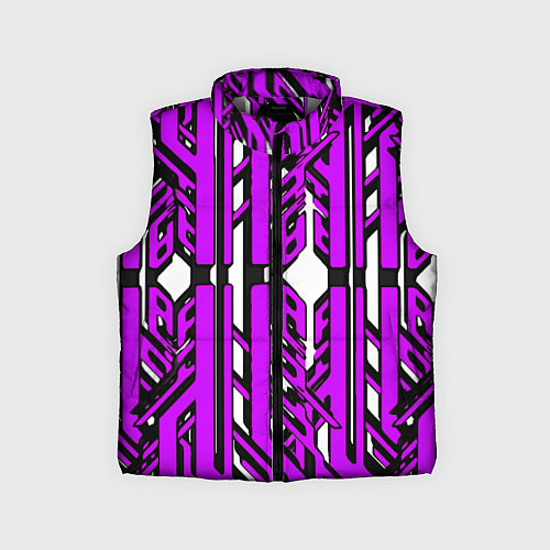Детский жилет Чёрно-фиолетовые техно полосы на белом фоне / 3D-Светло-серый – фото 1