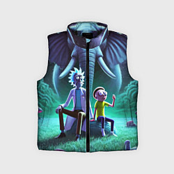 Детский жилет Рик и Морти - портрет на фоне слона, цвет: 3D-черный
