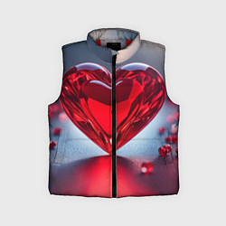 Детский жилет Хрустальное красное сердце на сером фоне с боке, цвет: 3D-красный