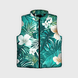 Детский жилет Цветы и пальмовые листья - тропический паттерн, цвет: 3D-черный