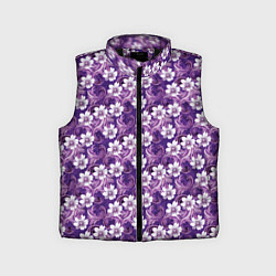 Детский жилет Нежный сиреневый цветочный паттерн, цвет: 3D-черный
