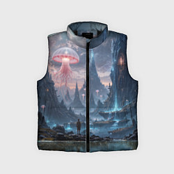 Детский жилет Фантастический мир с медузами и озеро у гор, цвет: 3D-черный