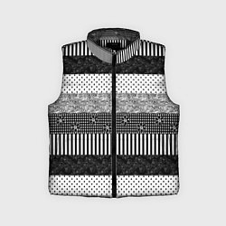 Детский жилет Черно белый полосатый узор из лоскутов, цвет: 3D-черный