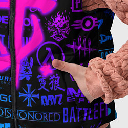 Детский жилет Doom логотипы игр неон, цвет: 3D-черный — фото 2