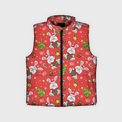 Детский жилет Новогодний паттерн с зайчиком, цвет: 3D-красный