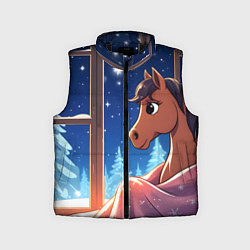 Детский жилет Лошадка зимней звездной ночью, цвет: 3D-черный