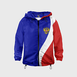 Ветровка с капюшоном детская Герб РФ Триколор, цвет: 3D-черный