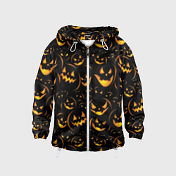 Ветровка с капюшоном детская Тыквы на хэллоуин - паттерн, цвет: 3D-белый