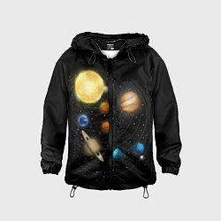 Ветровка с капюшоном детская Солнечная Система, цвет: 3D-черный